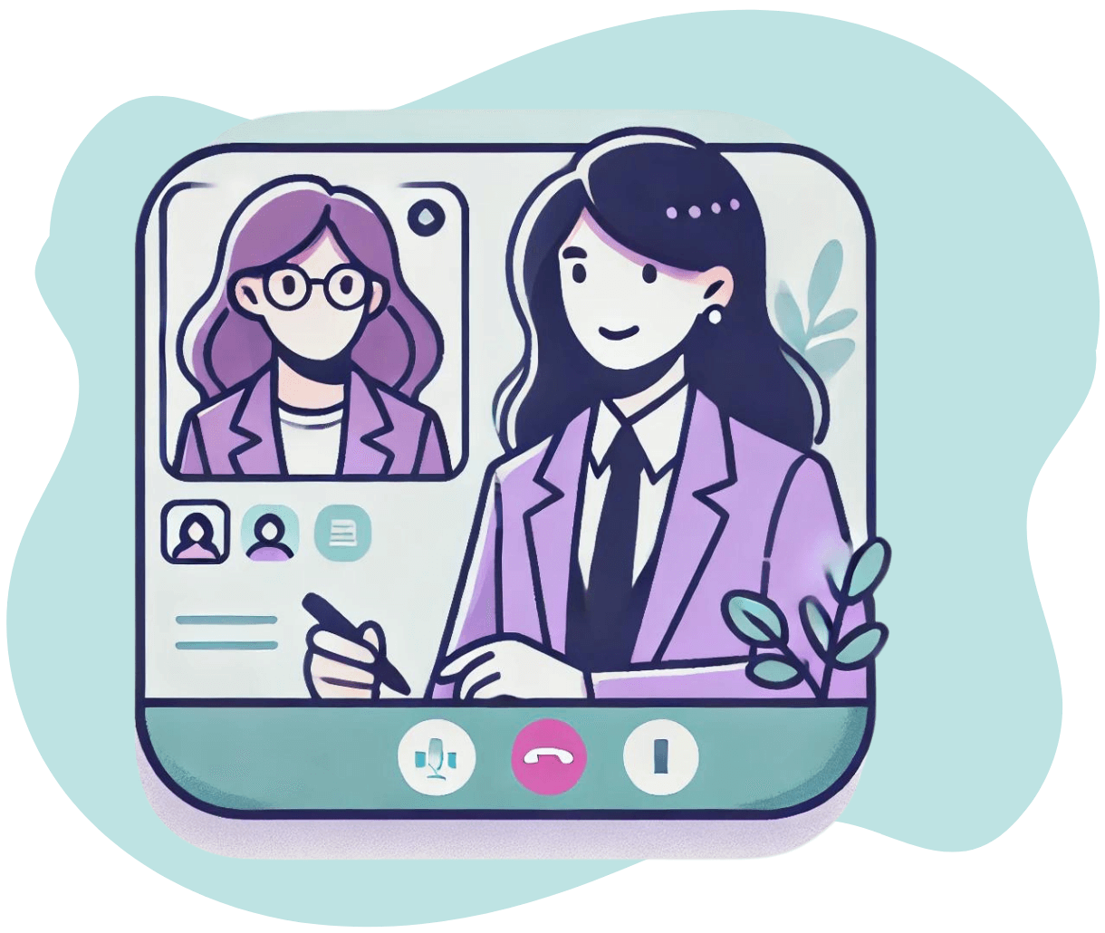 Icon of a team member listening to the employee on a remote video call.